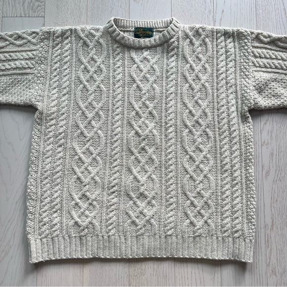 Vintage Doogan Donegal Cream 100% Wool Aran fisherman cable knit Irish sweater - Picture 7 of 13
